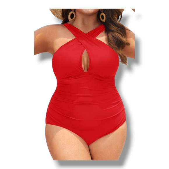 DACI - XL Chic Red Wrap Neck Swimsuit - Picture 1 of 7